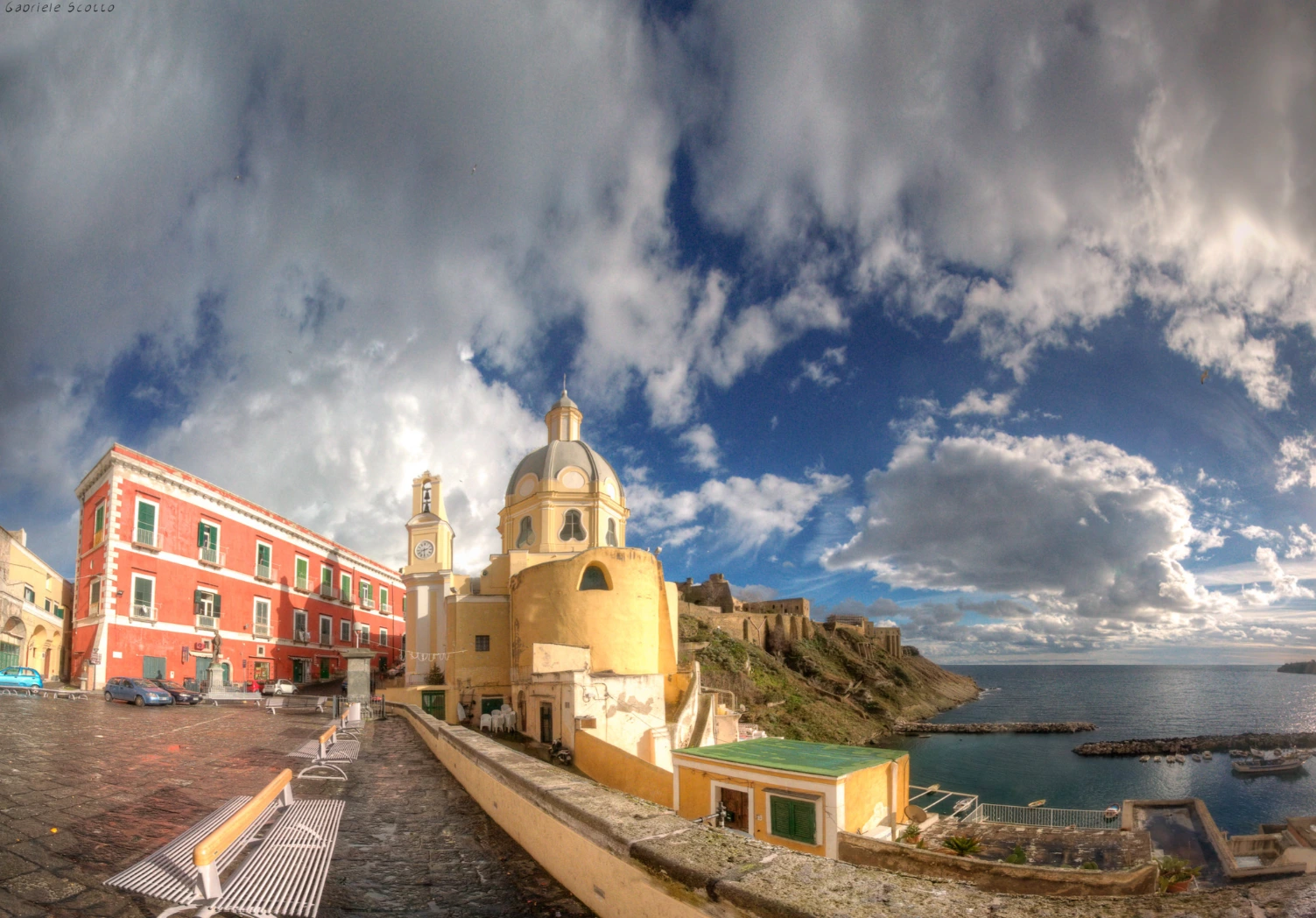 View of Marina Corricella from Piazza dei Martiri in Procida
